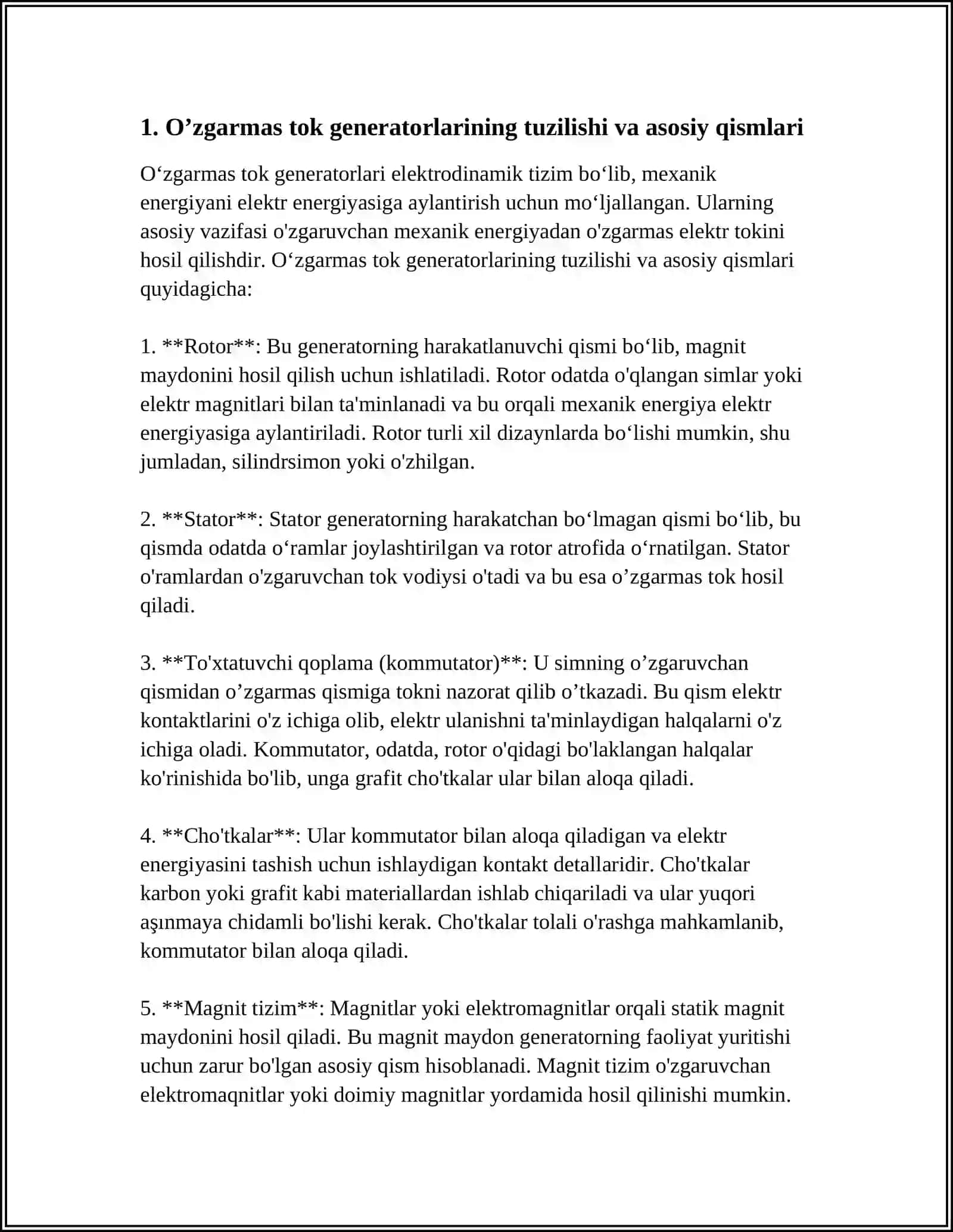 O’ZGARMAS TOK GENERATORLARI 3