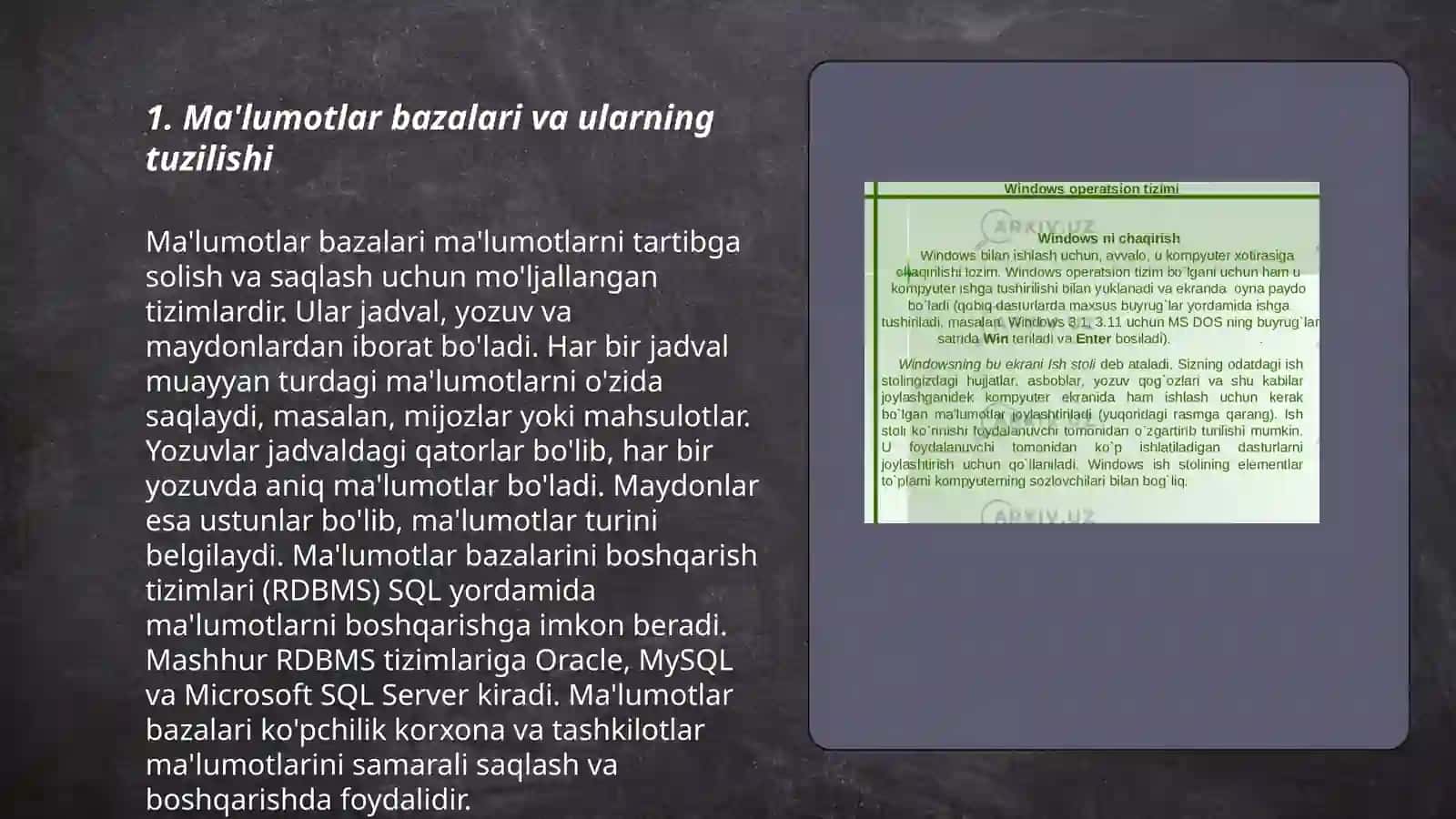 Maʼlumotlarni qayta ishlash tizimlari 3