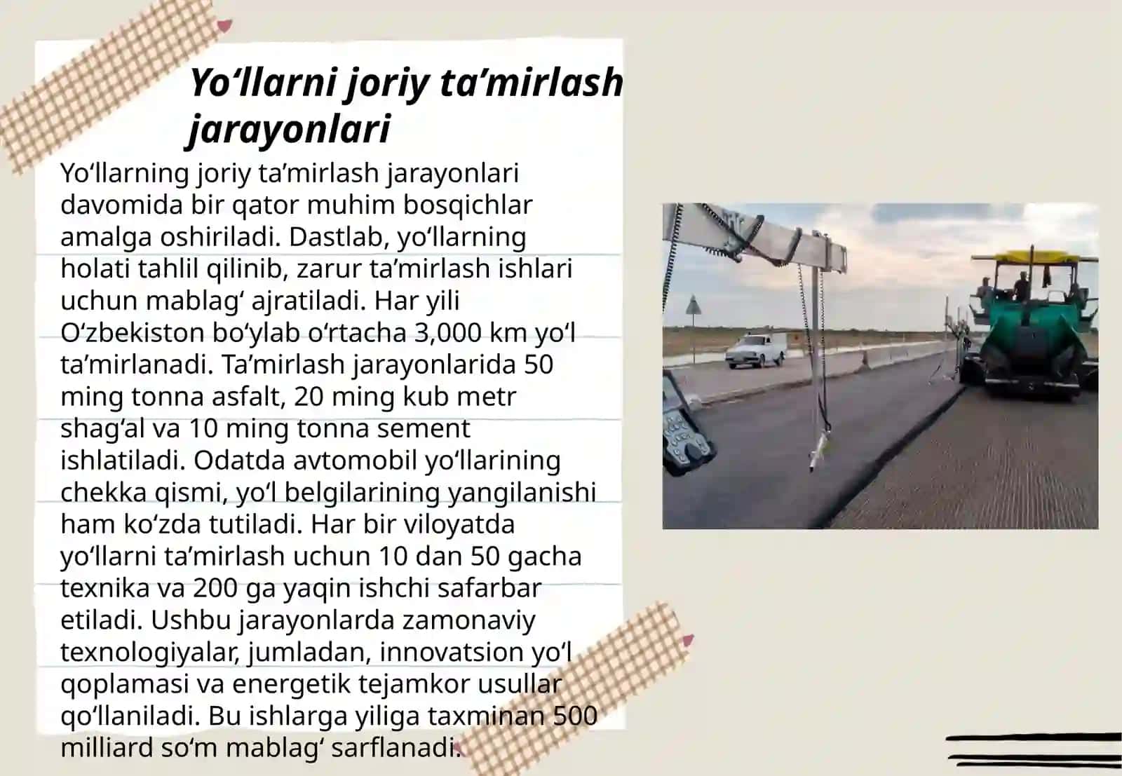 Avtomobil yo‘llarini joriy va mukammal tamirlash 3