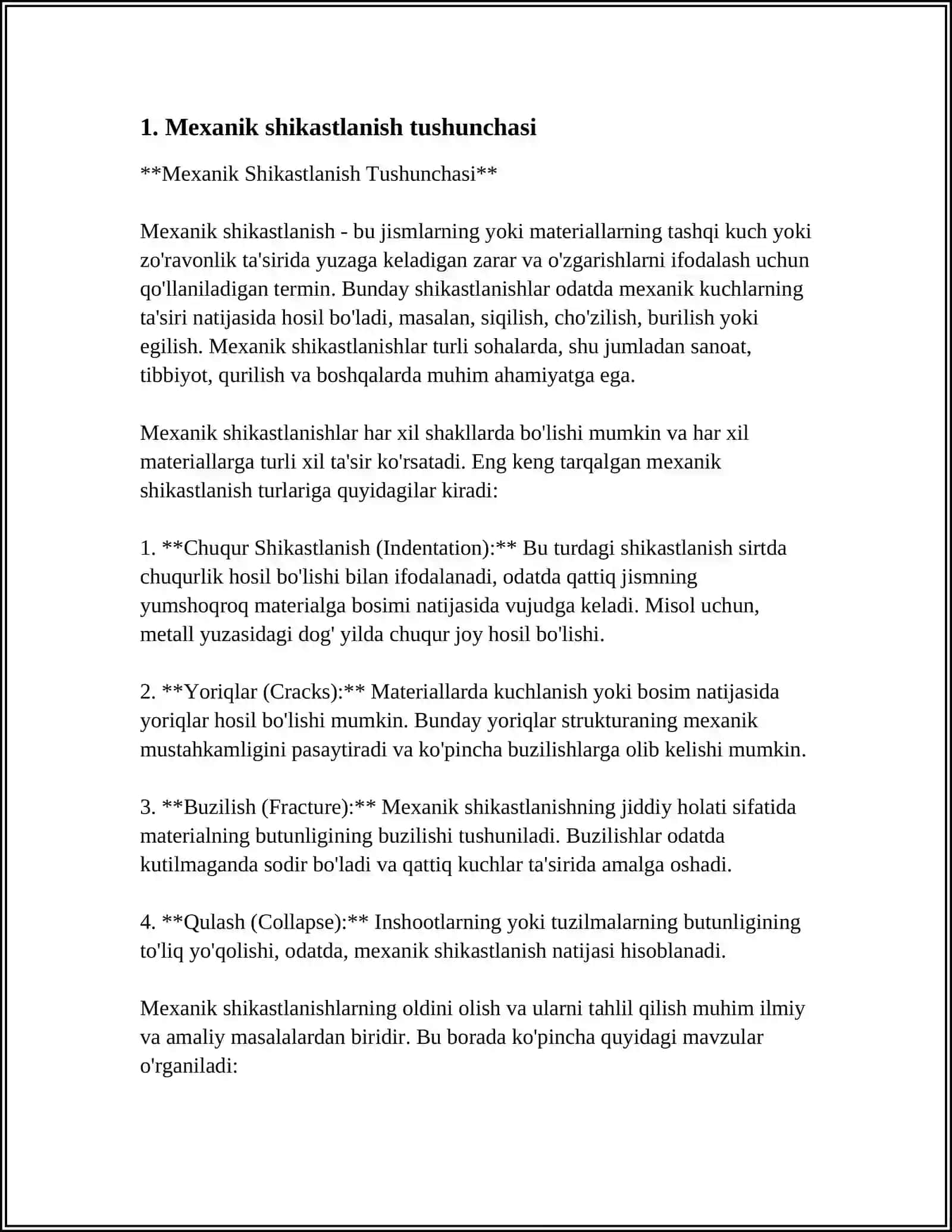 OCHIQ MEXANIK SHIKASTLANISHLAR-JAROHATLAR 3