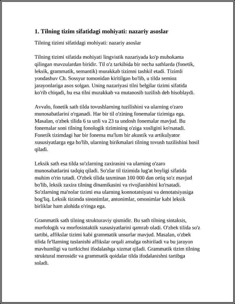 Tilning Tizim Sifatidagi Mohiyati Referat 3
