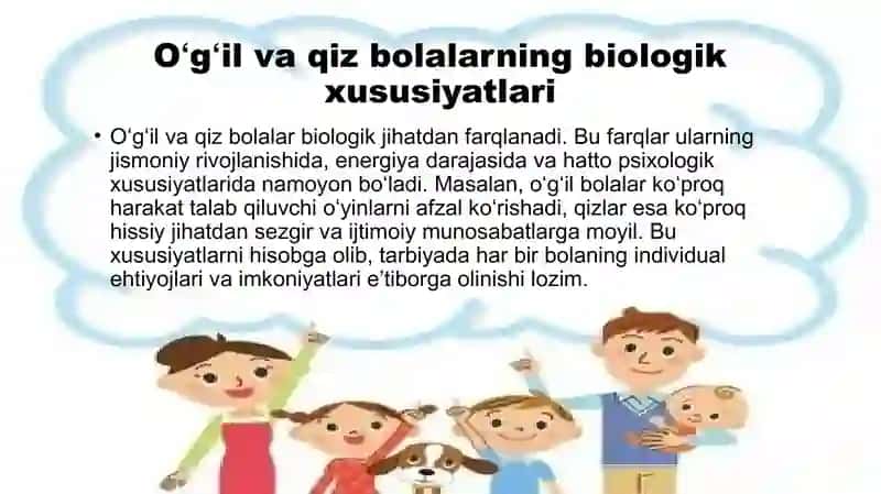 Oilada oʻgʻil va qiz bolalarning tarbiyasi 3