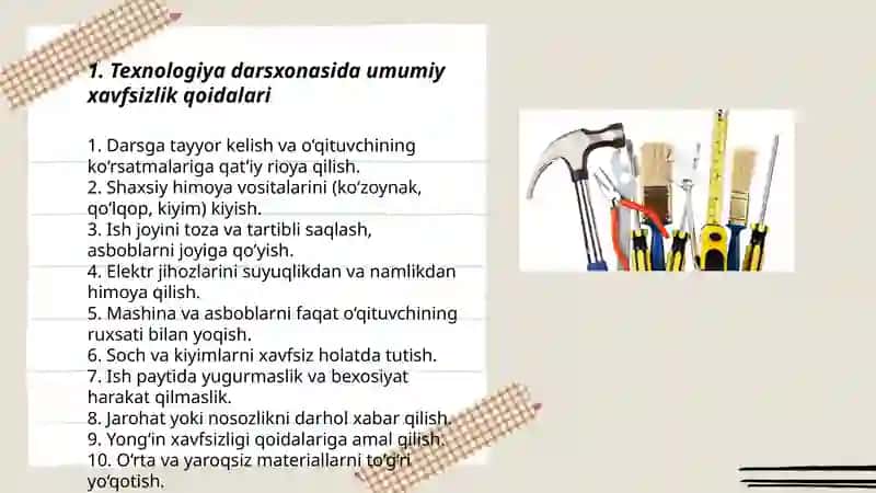 Texnologiya darsida xavfsizlik qoidalari 3