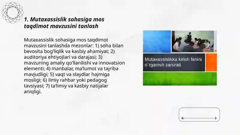 Mutaxassislikka oid mavzu boʻyicha taqdimot tayorlash 3