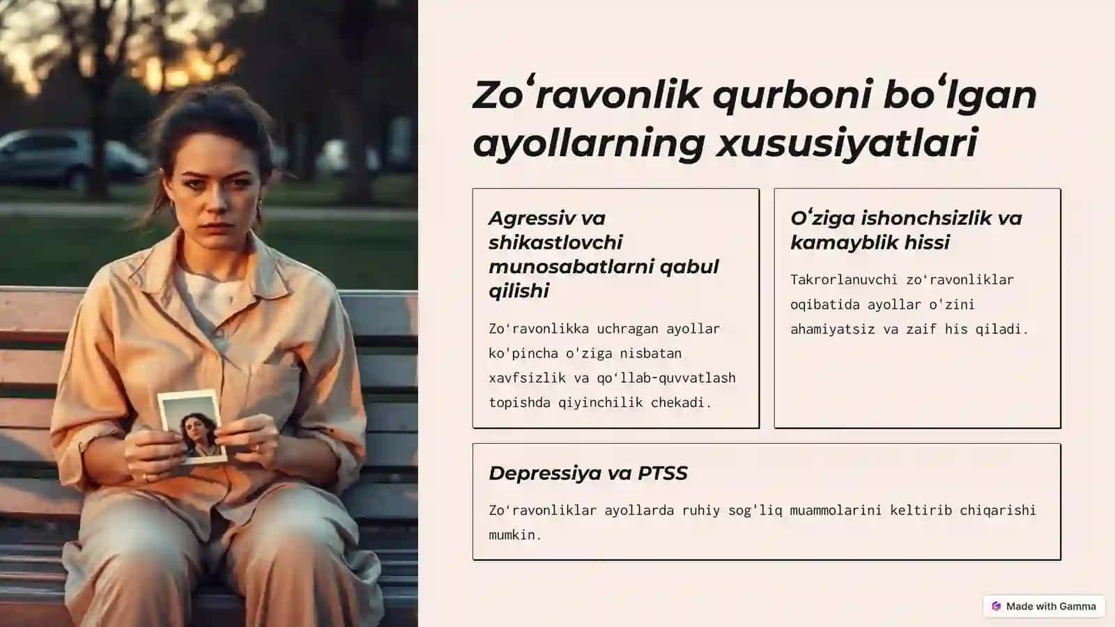 Zoʻravonlik qurbonlari bilan ish 3