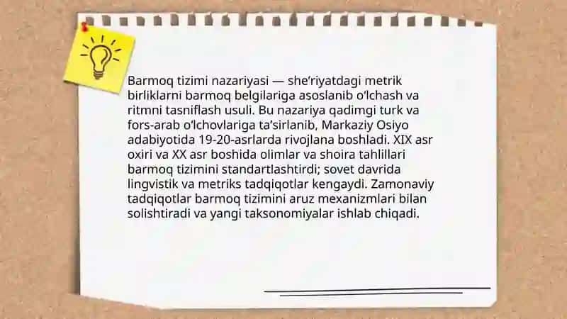Barmoq tizimi va aruz tizimi 3