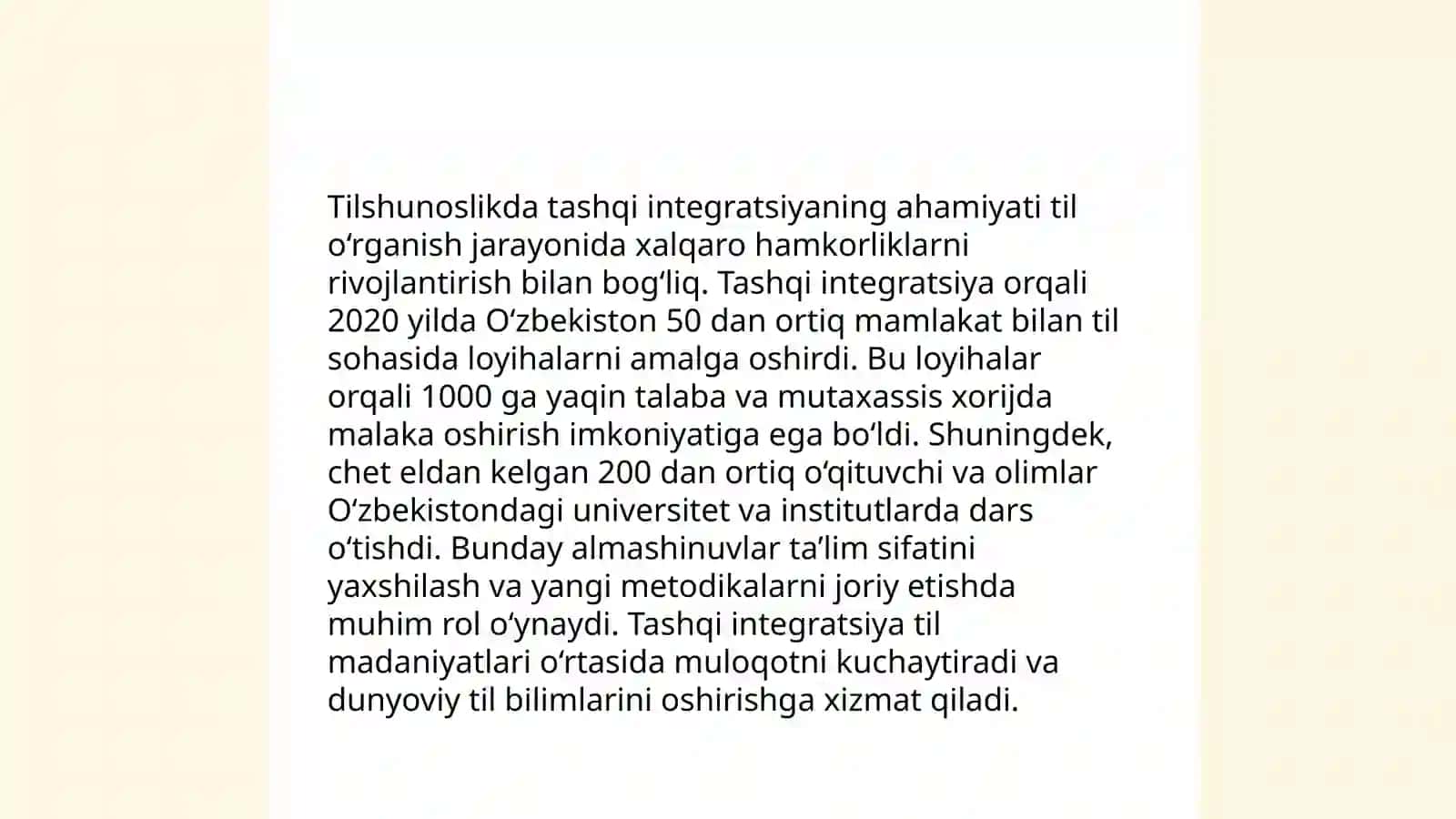 Tilshunoslik masalalarini òrganishda tashqi integratsiya 3