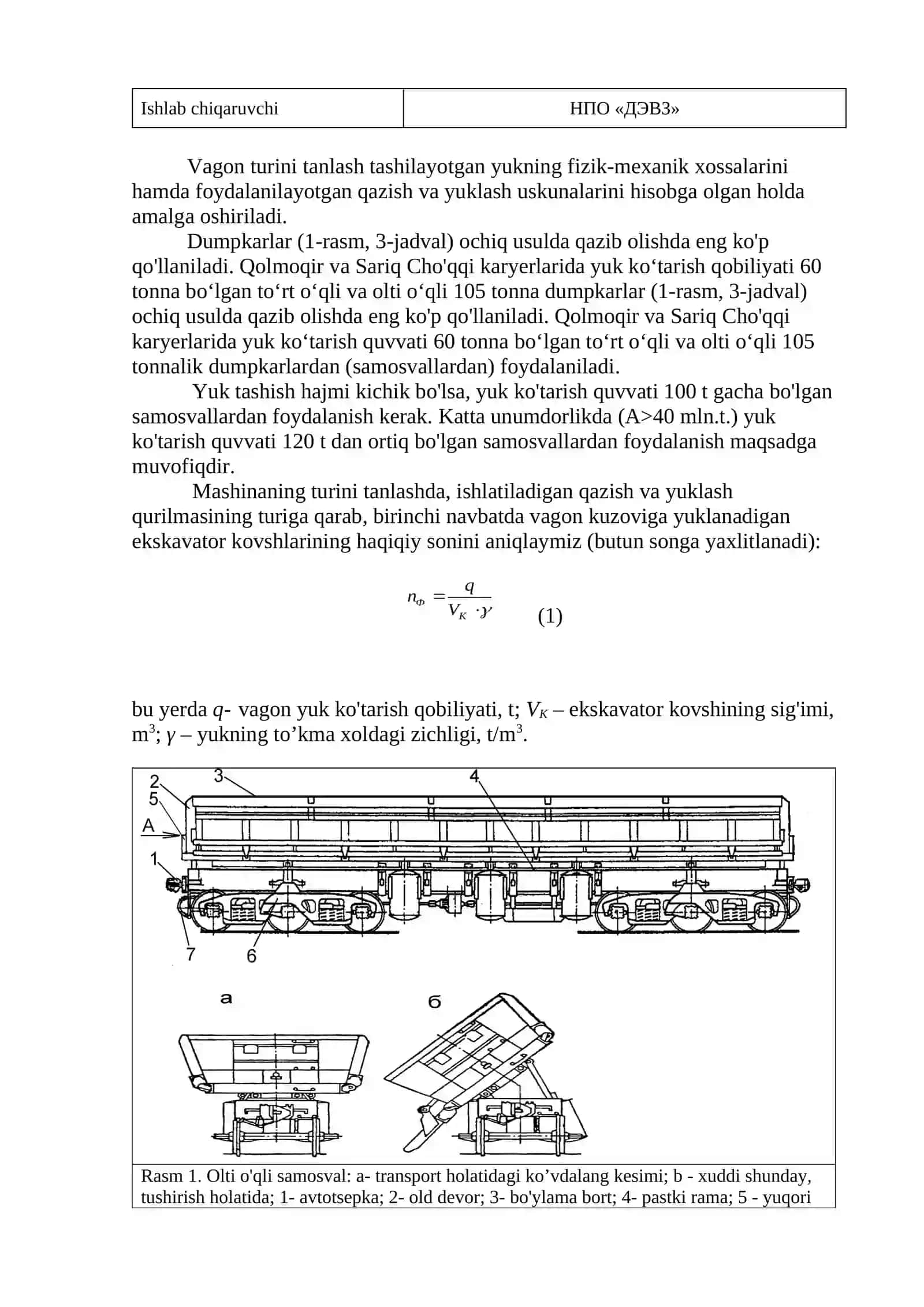 Qolmaqir koni sharoitida temir yo'l transportini tanlash hisoblash 3