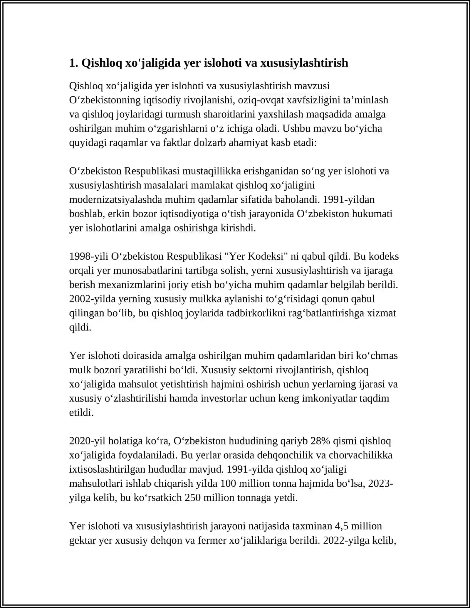 MUSTAQILLIK YILLARIDA QISHLOQ XO'JALIGI VA SANOAT SOHASIDA O'ZGARISHLAR 3