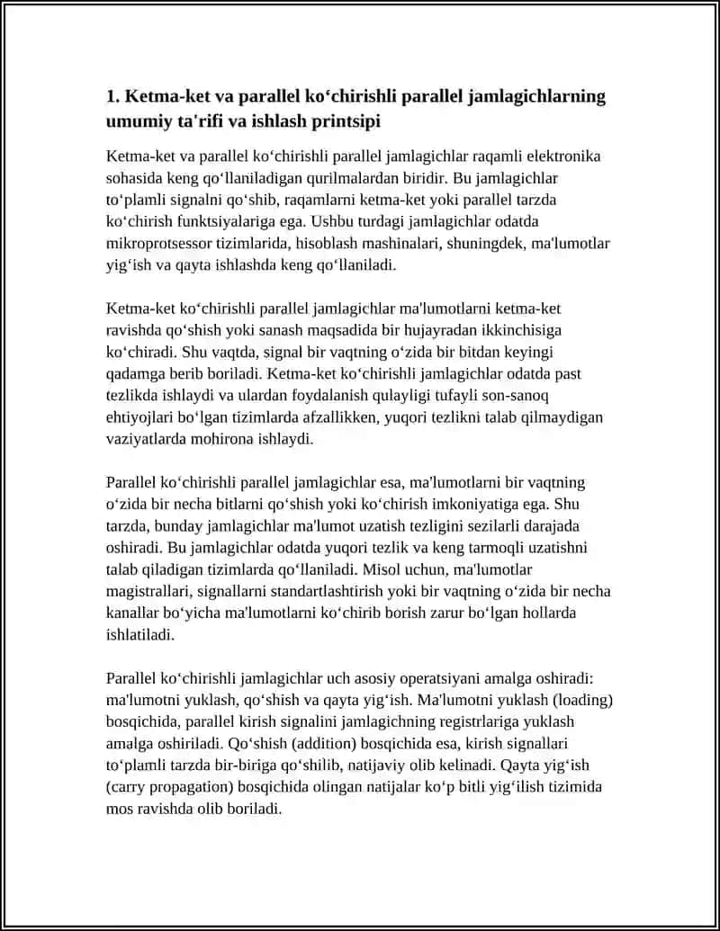 Ketma-ket va parallel ko‘chirishli parallel jamlagichlar 3