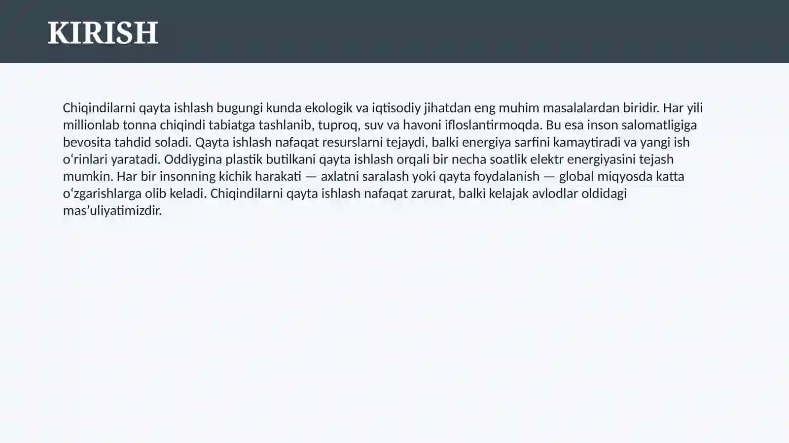 CHIQINDILARNI QAYTA ISHLASH 3