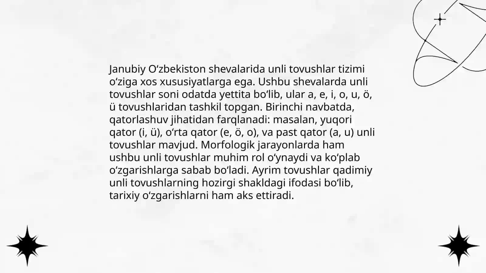 Janubiy Oʻzbekiston shevalarida unli tovushlar tizimi 3