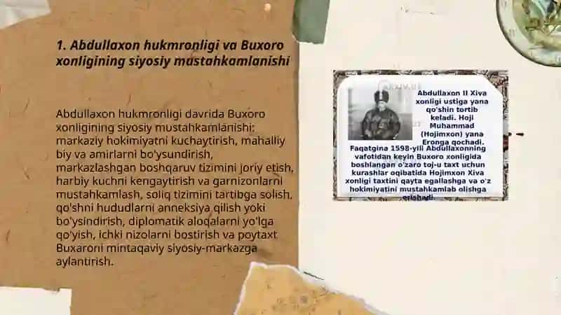 Abdullaxon davrida Buxoro xonligining yuksalishi 3