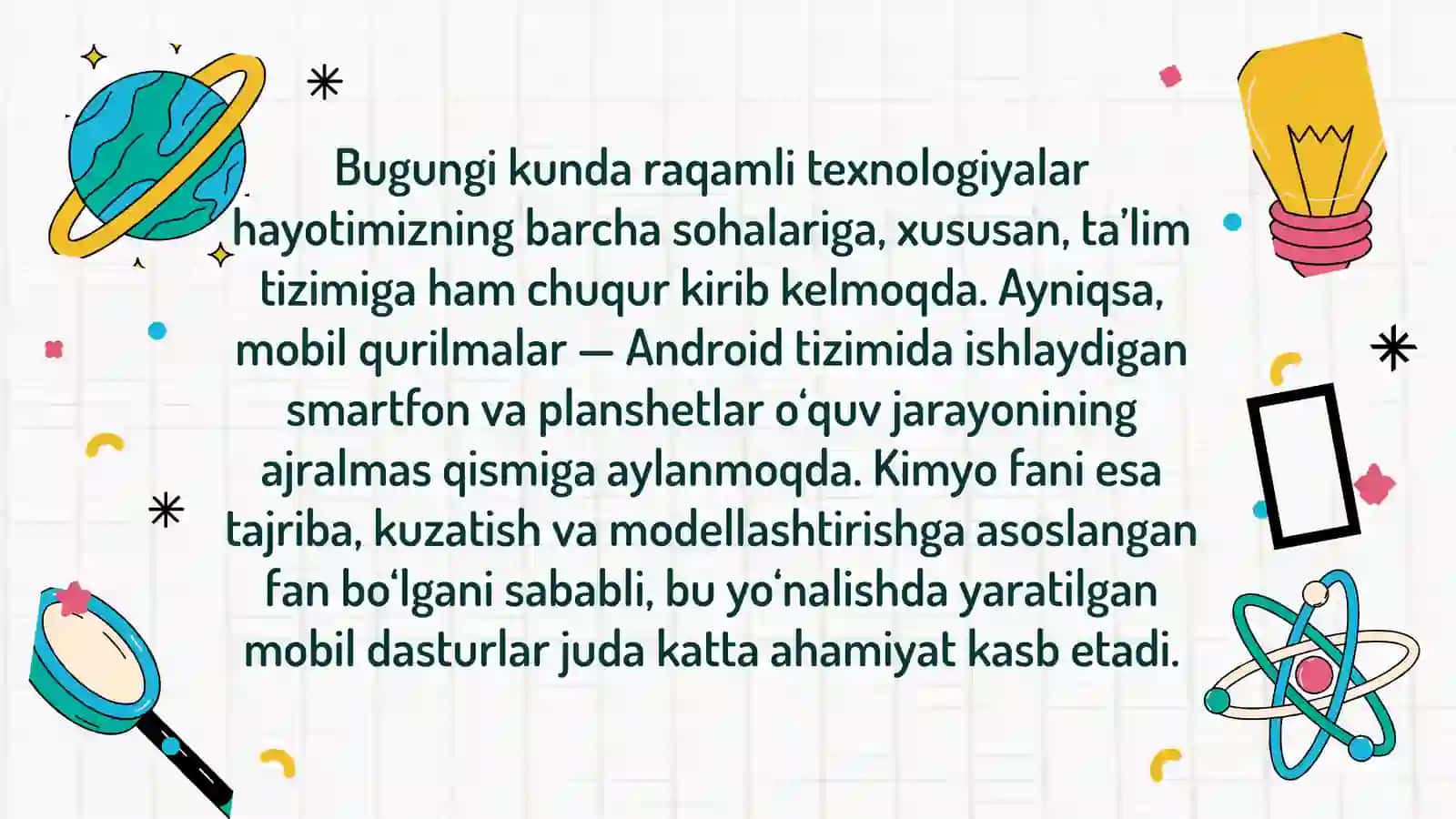 ANDROIDLAR (SMARTFONLAR) UCHUN MO'LJALLANGAN KIMYOGA OID DASTURLAR 3