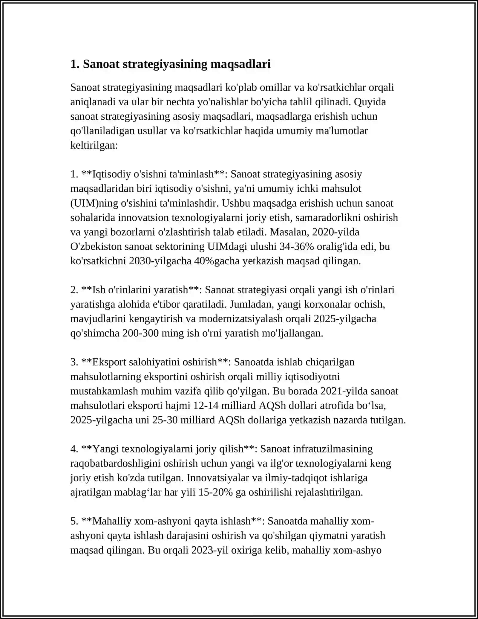 SANOAT STRATEGIYASINING TARIFI VA OBʼEKTLARI 3