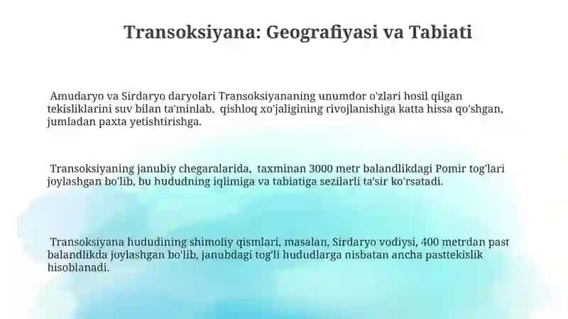 Transoksiyana: Geografiyasi va Tabiati 3