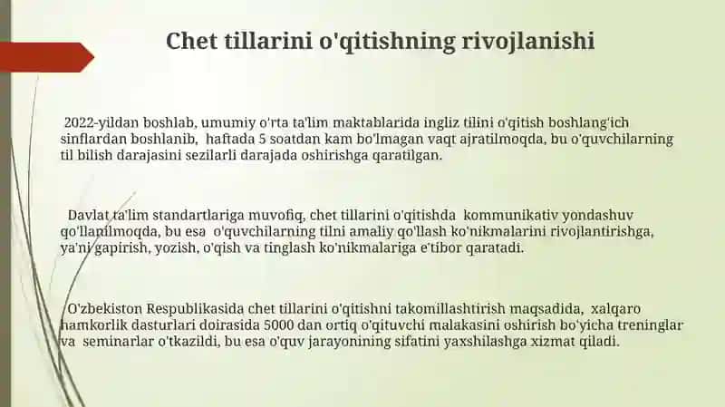 Chet tillarini o'qitishning rivojlanishi 3
