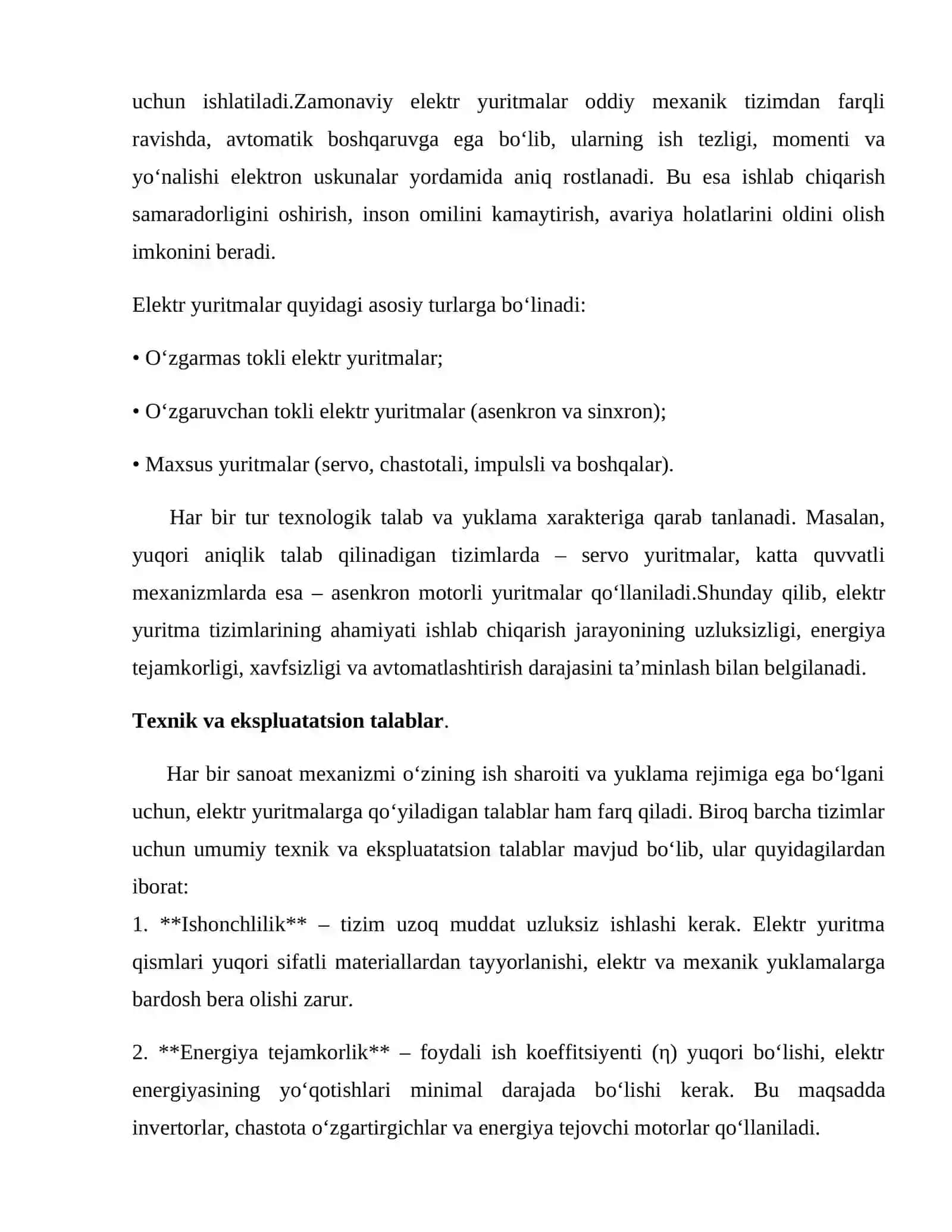 Elektr yuritma tizimlariga qo‘yiladigan talablar 3