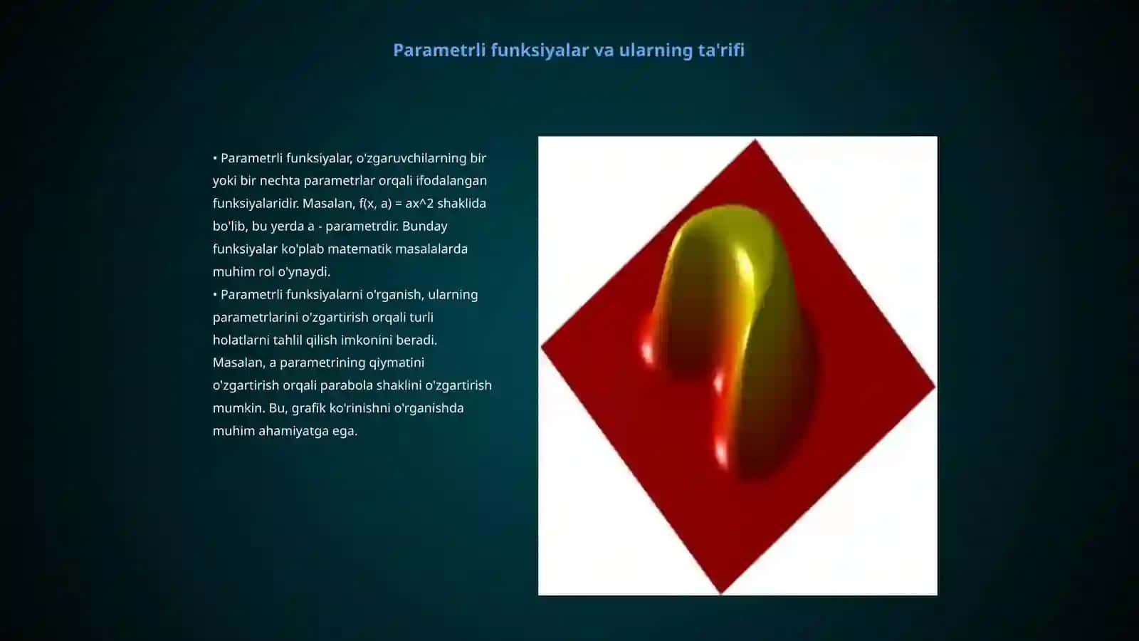 Parametrli va parametrsiz funksiyalaming matematik masalalardagi roli 3