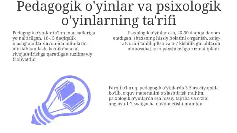 Pedagogik va psixologik o'yin turlari 3