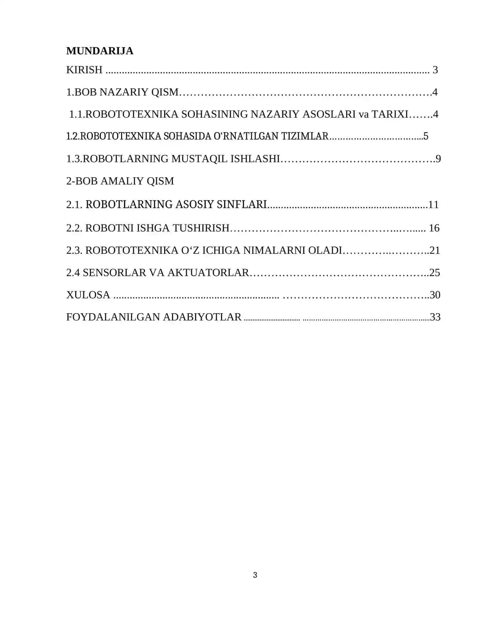 ROBOTOTEXNIKA SOHASIDA O‘RNATILGAN TIZIMLAR KURS ISHI 3