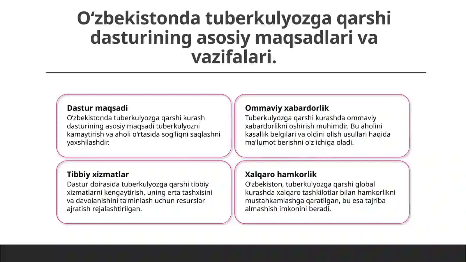 Oʻzbekistonda tuberkulyozga qarshi kurashishning milliy dasturi 3
