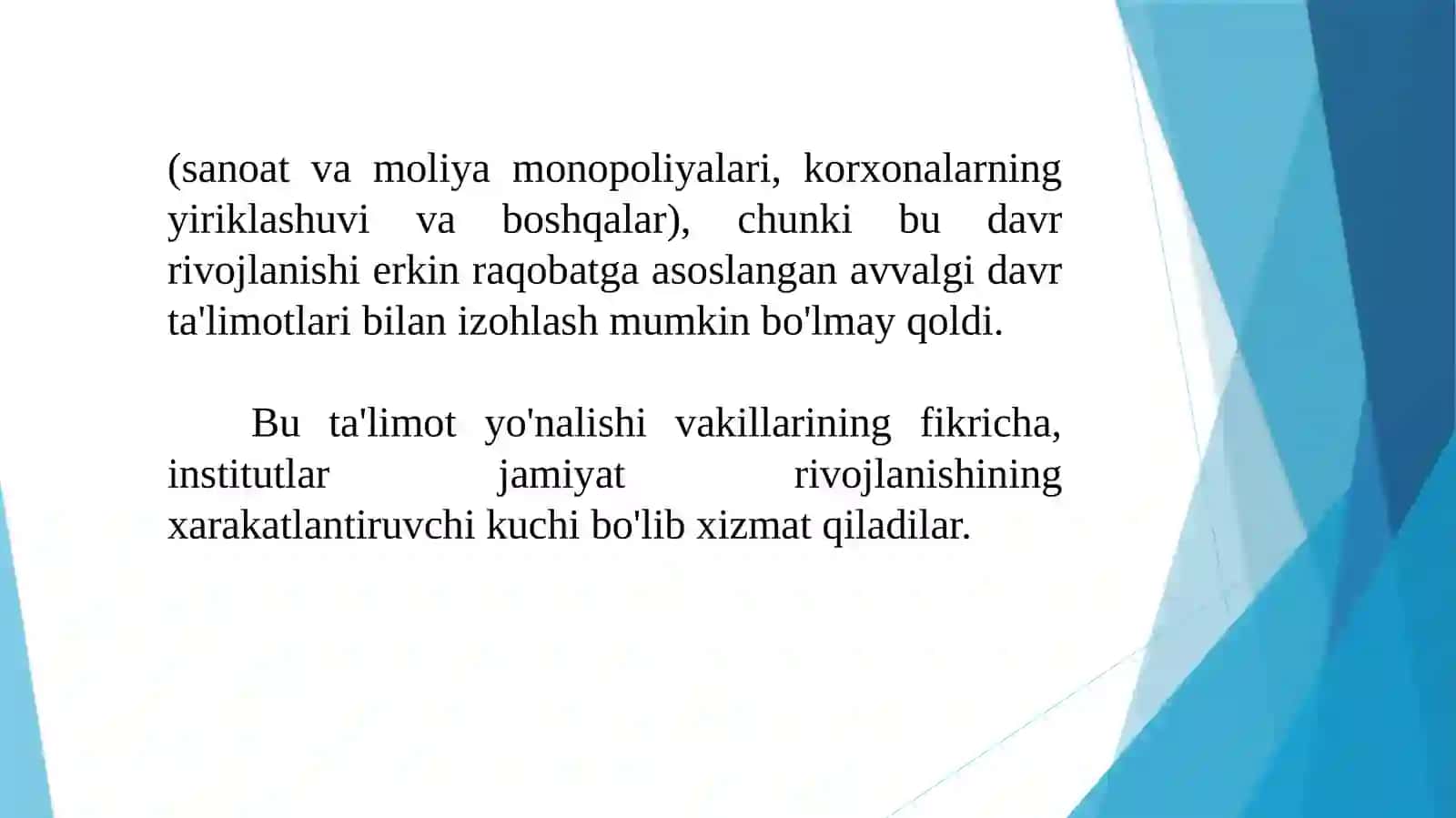 Institutsionalizmning asosiy xususiyatlariga, T.Vebleng'oyalari va Jon R. Kommons qarashlariga oid t 3