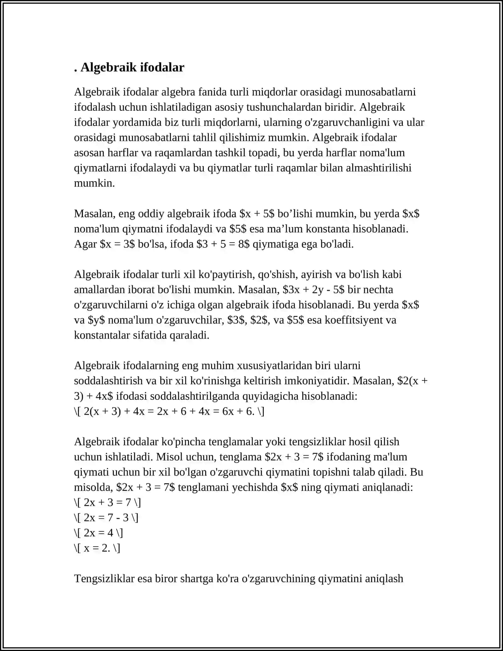 Algebraik ifodalar 3