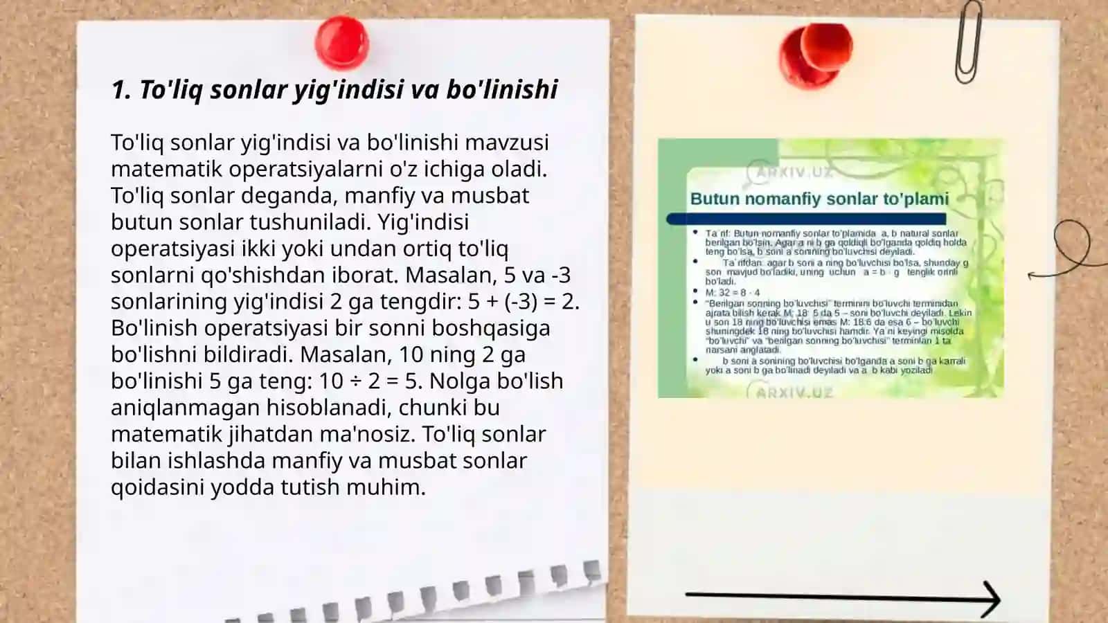 To'liq sonlar yig'indisi va bo'linishi 3
