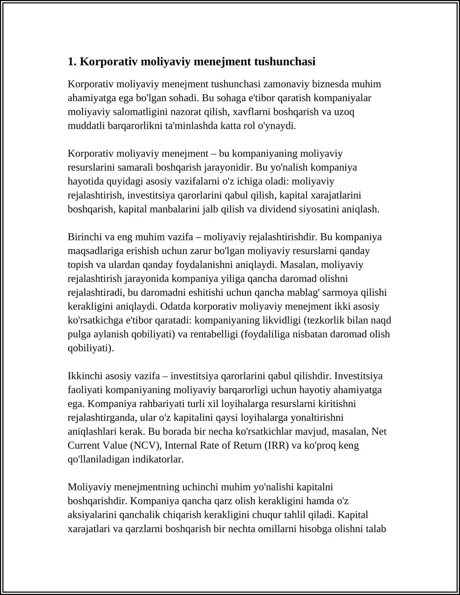 KORPORATSIYALARDA MOLIYAVIY MENEJMENT MOHIYATI TAMOYILLARI UMMUMIY VAZIFALARI 3