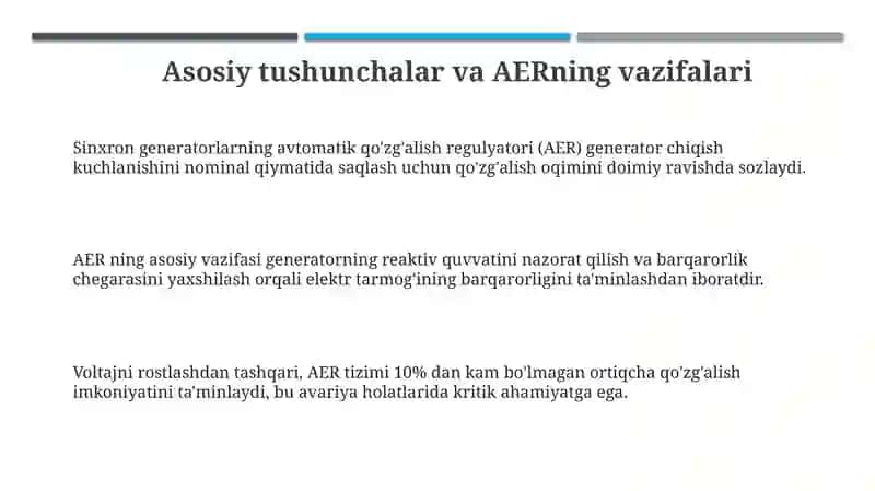 Sinxron generatorlarda qoʼzgʼatishni avtomatik rostlash 3