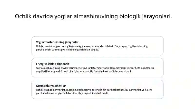 Ochlik davrida yogʻlar almashinuvi 3
