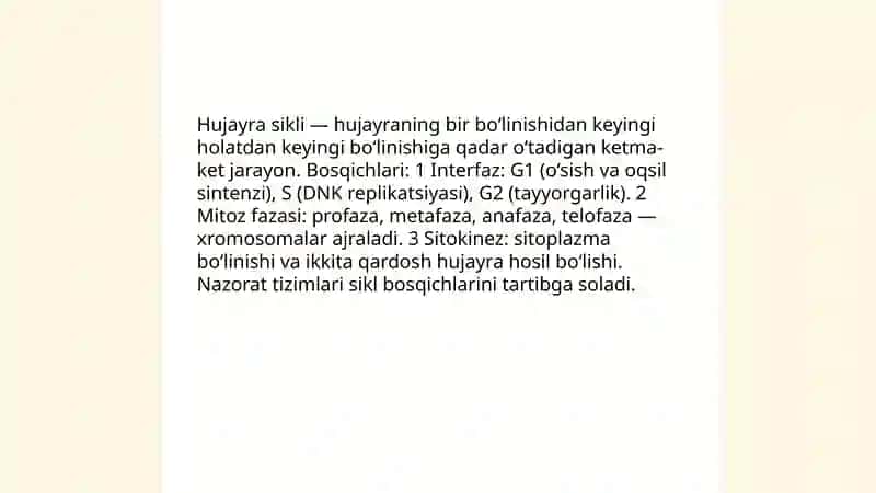 Hujayra sikli.Mitoz fazasi 3