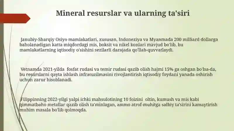Janubiy-Sharqiy Osiyoning Tabiiy Resurslari 3