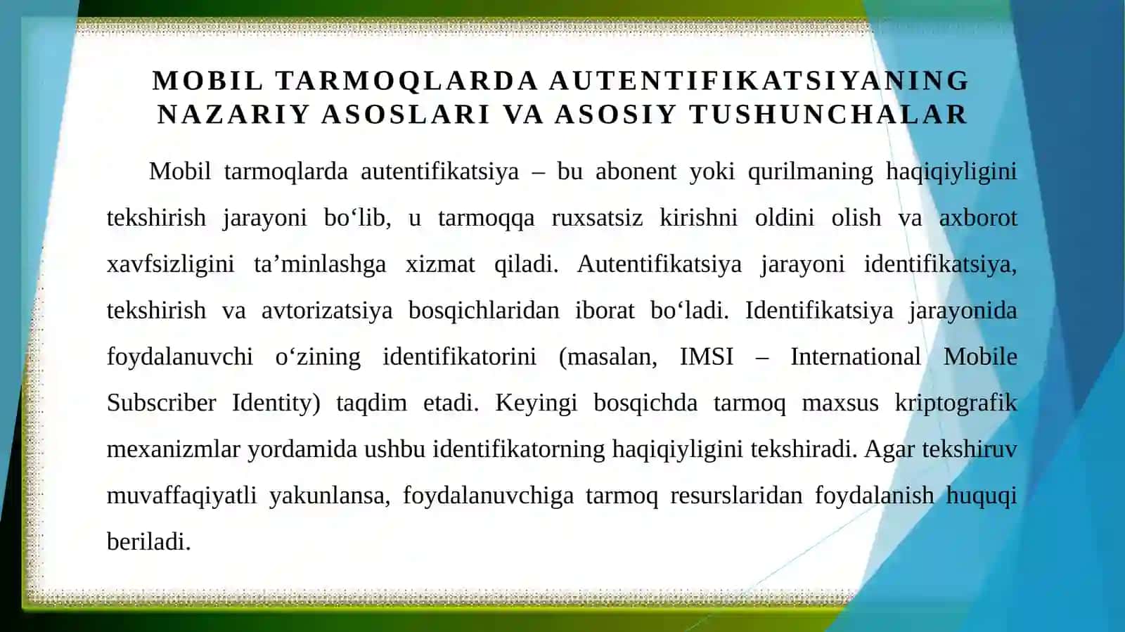 Mobil tarmoqlarda autentifikatsiya 3