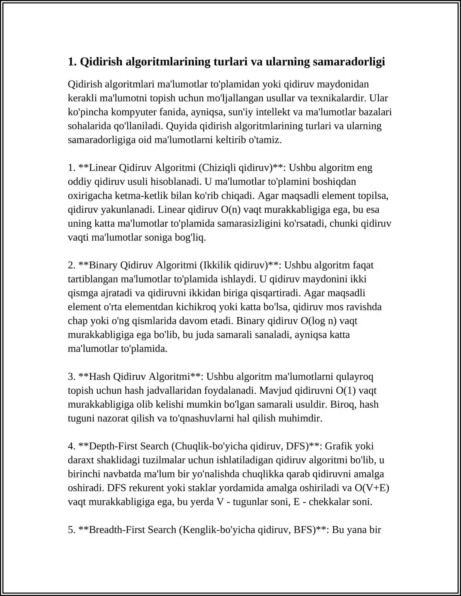 QIDIRISH USULLARI SAMARADORLIGI VA OPTIMALLASHTIRISH 3