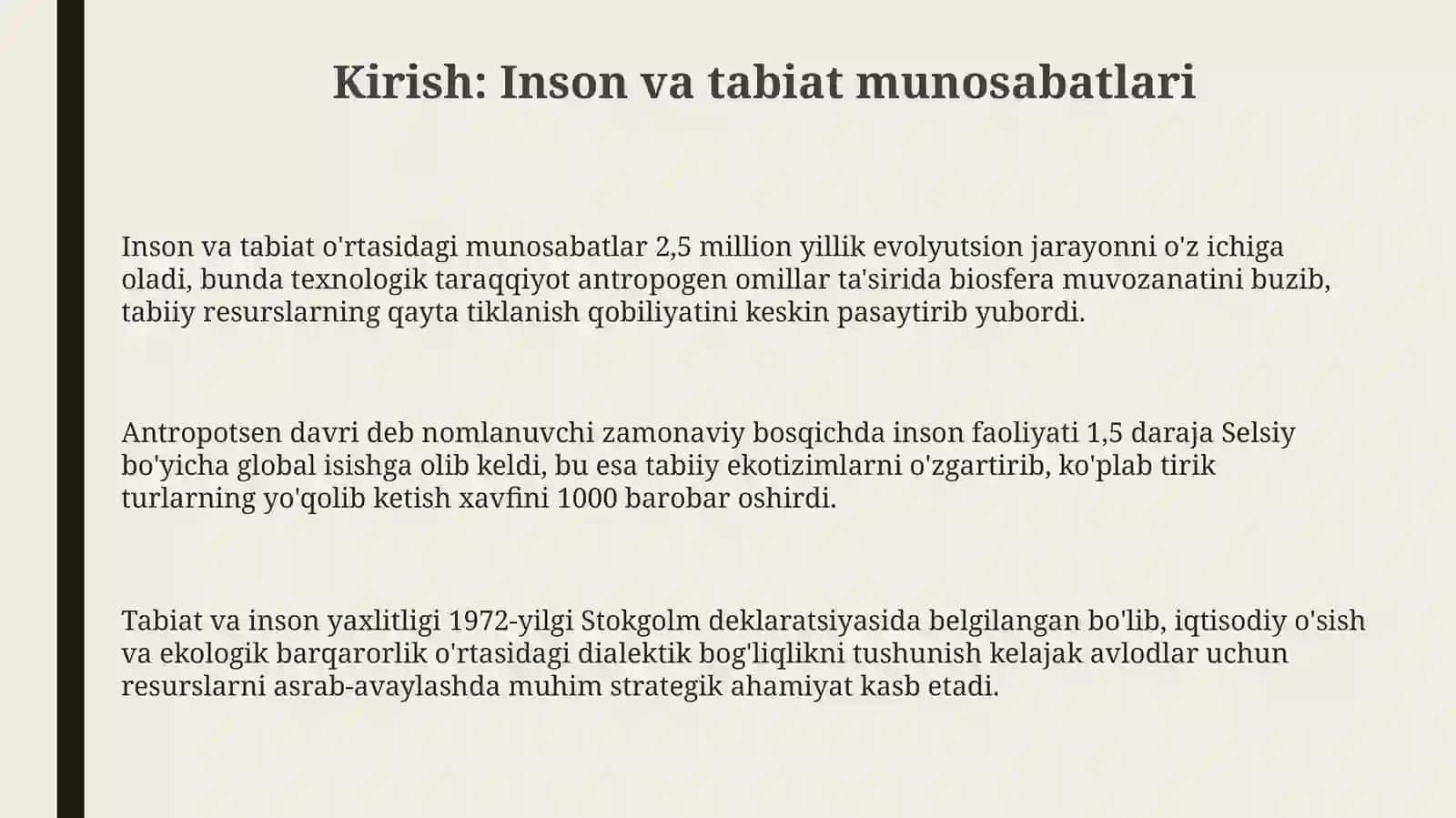 11 sinf Loyiha ishi Inson faoliyatining tabiatga ta'siri va ekologik muammolar  haqida 3