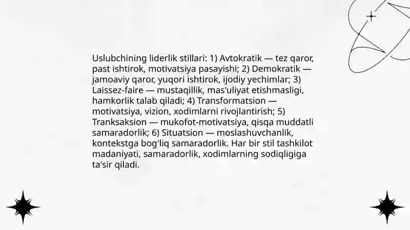Uslubchining liderlik va raxbarlik hususiyatlari 3
