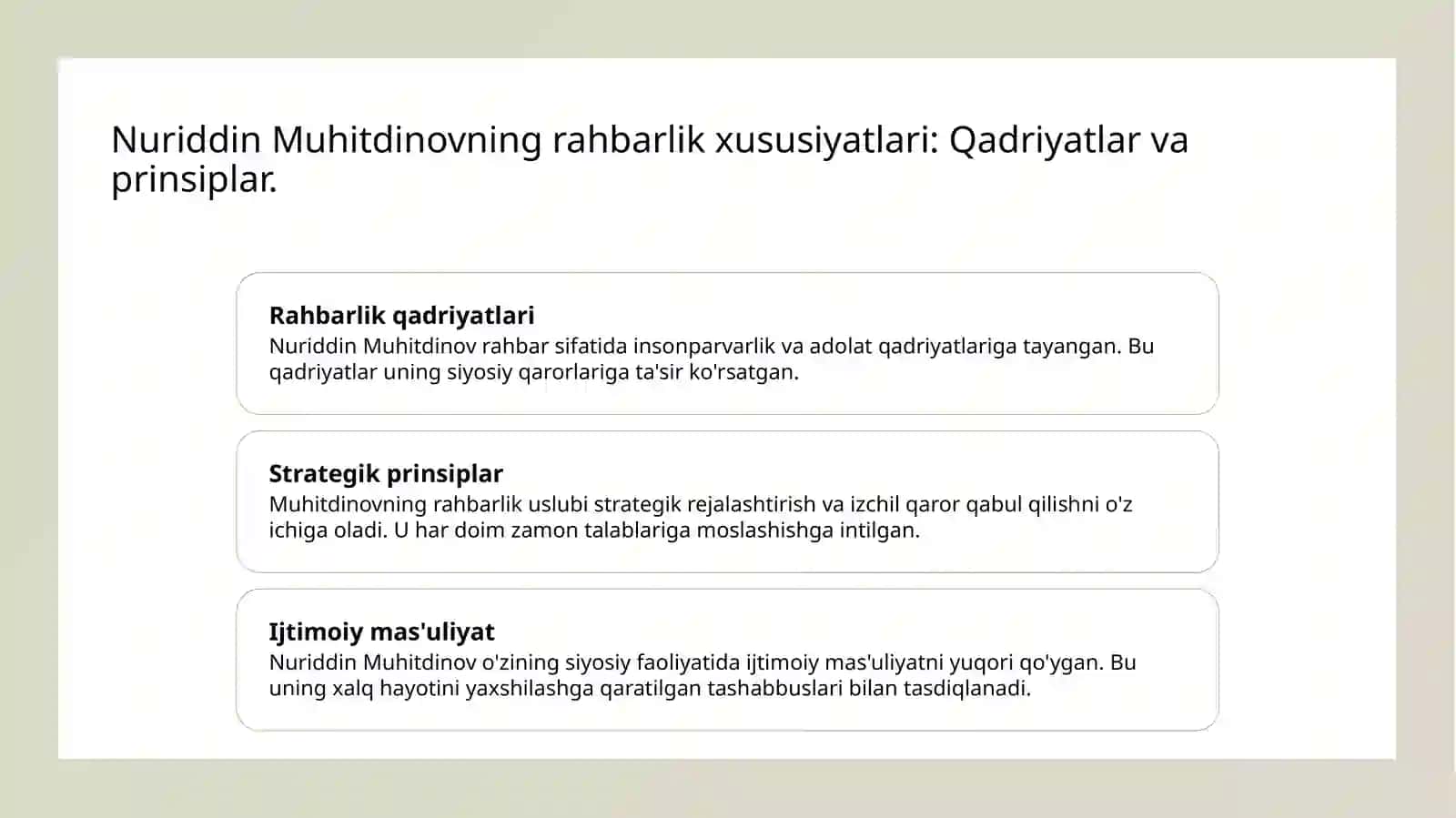 Nuriddin Muhitdinovning rahbarlik rolivasiyosiy portreti 3