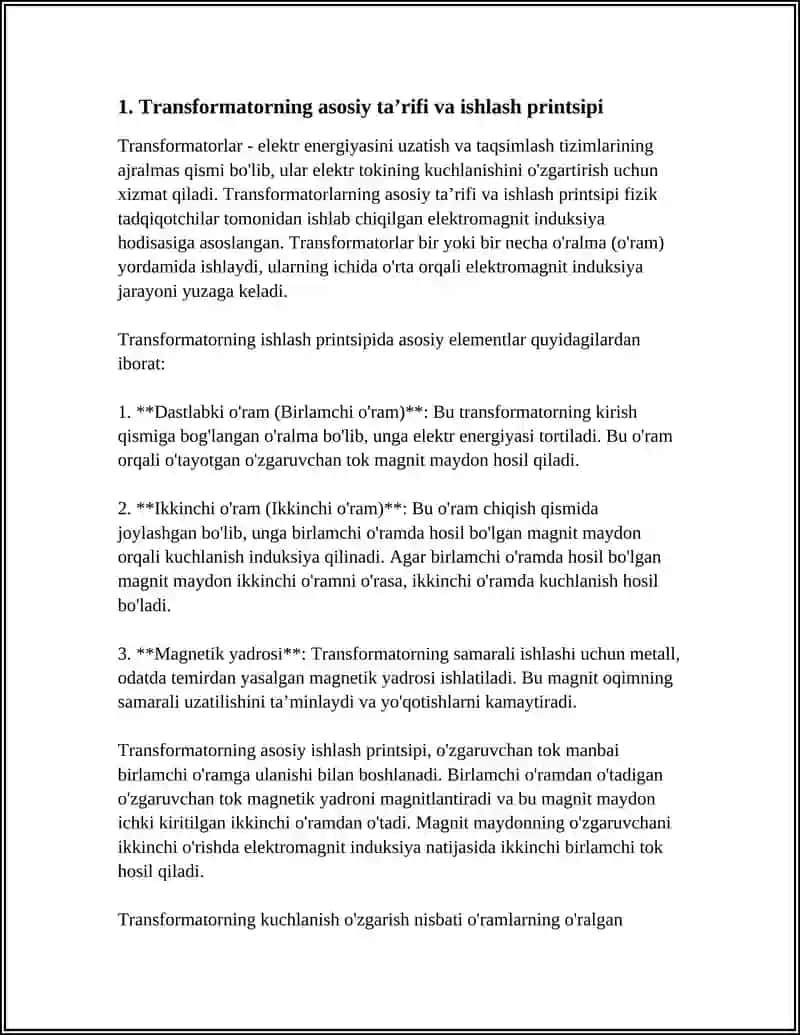 TRANSFORMATOR VA ULARNING TAVSIFLARI 3