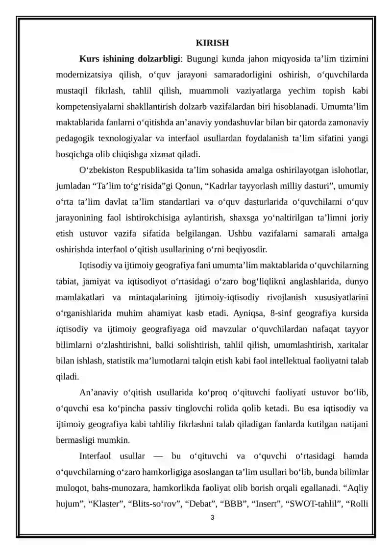 Geografiyani o‘qitish metodikasi 3