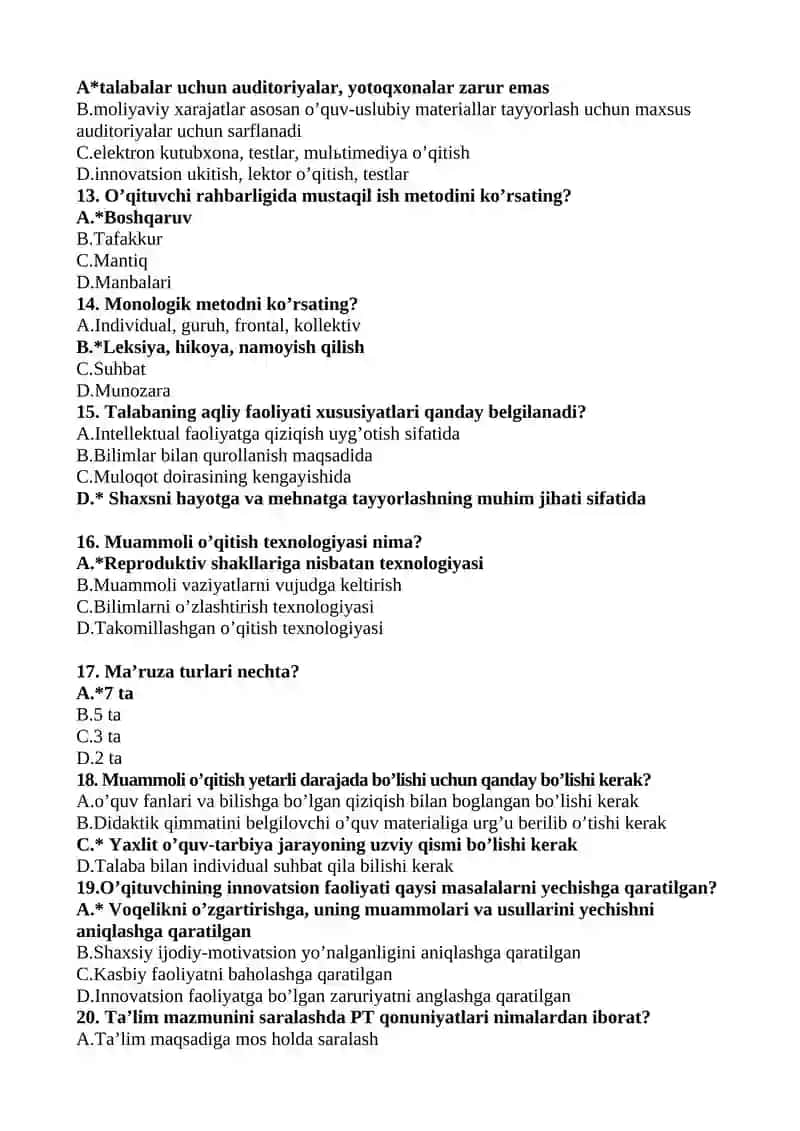 FANIDAN YAKUNIY TEST SAVOLLARI 3