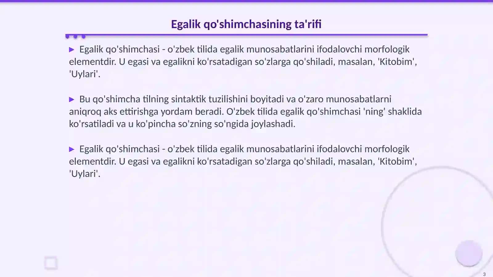 Egalik qo'shimchasidan foydalanish normalari 3