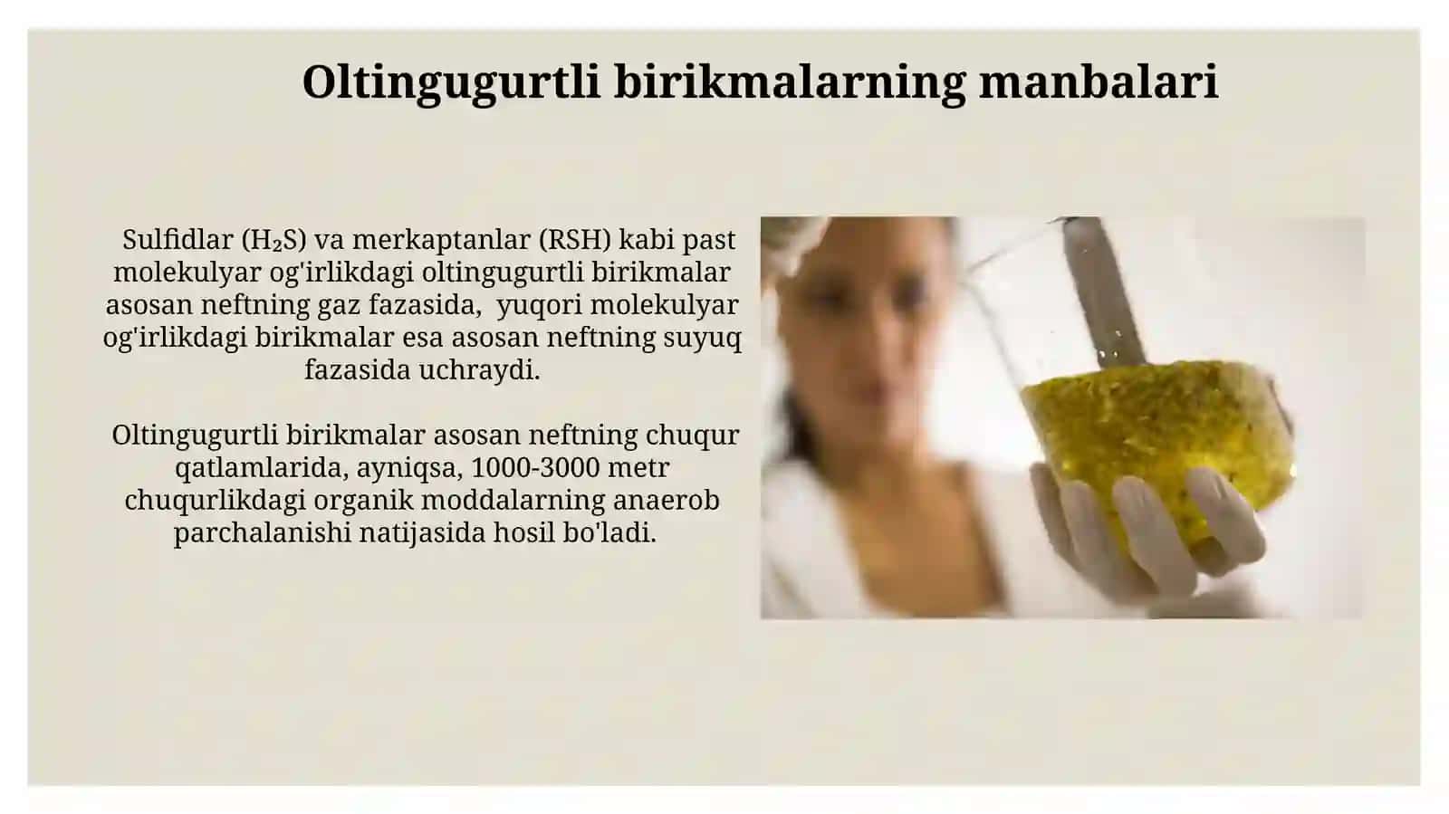 Neft tarkibidagi oltingugurt bitikmalarini azotli birikmalardan farqi 3