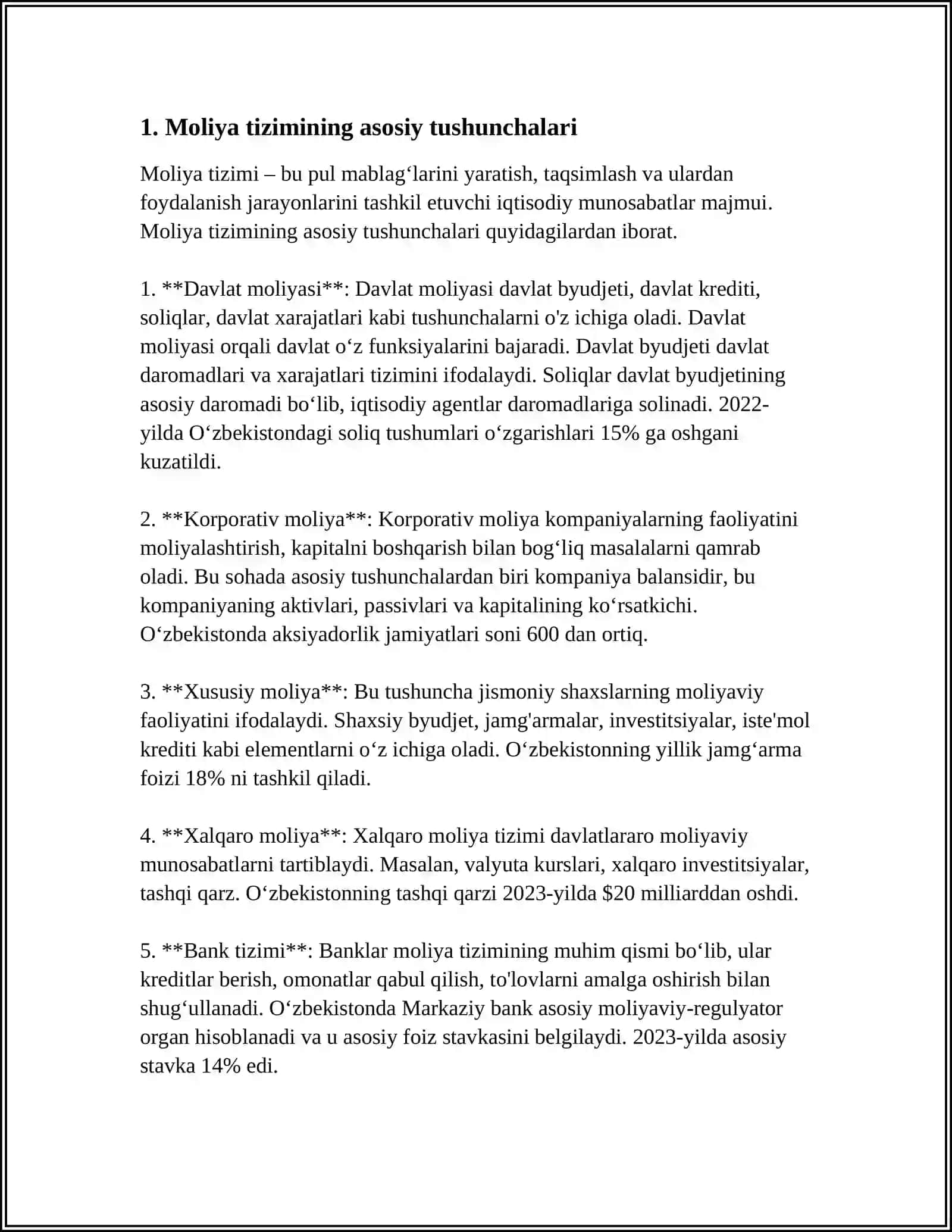 MOLIYA TIZIMI VA MOLIYAVIY SIYOSAT. PUL MUOMALASI. KREDIT TIZIMI VA BANKLAR 3