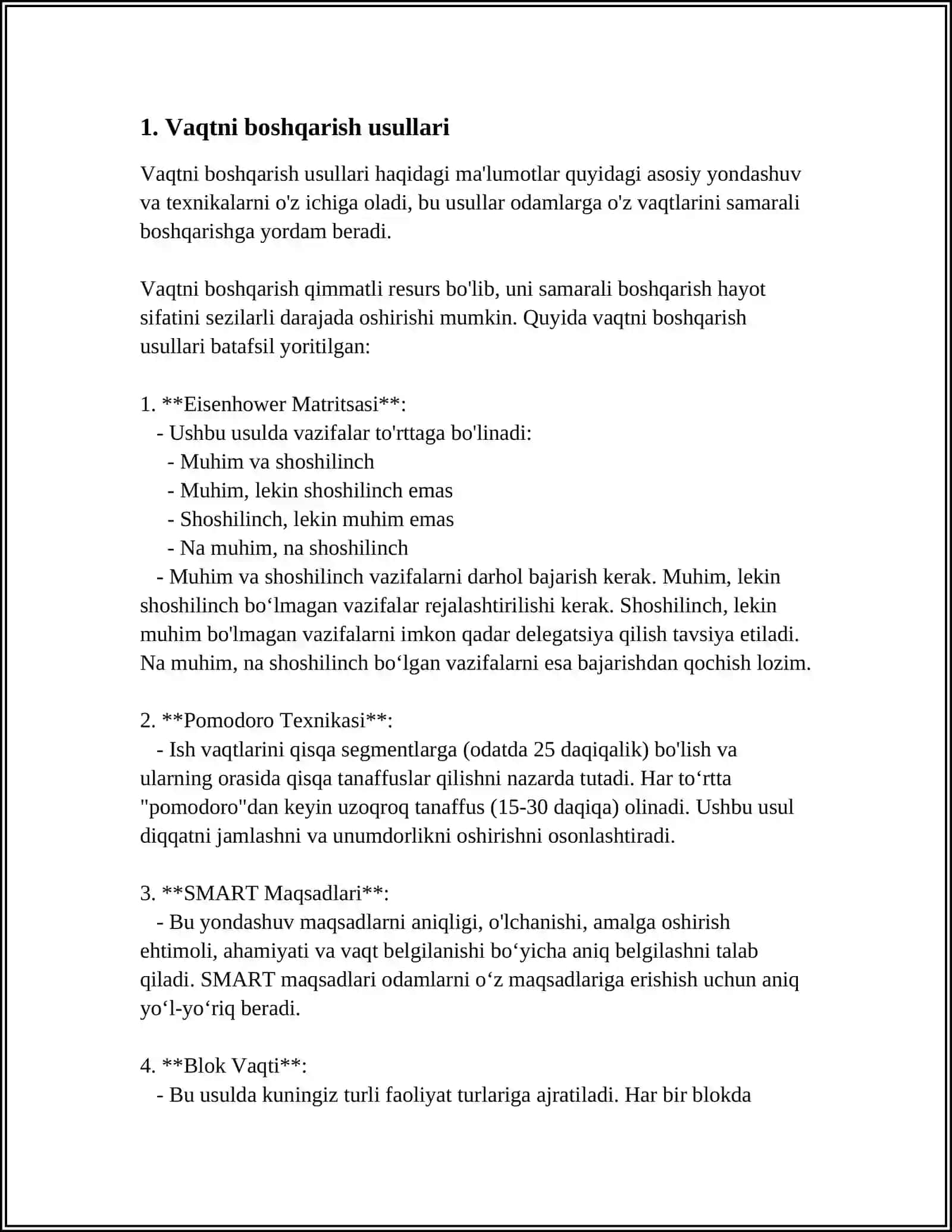 Vaqtni boshqarish usullari 3