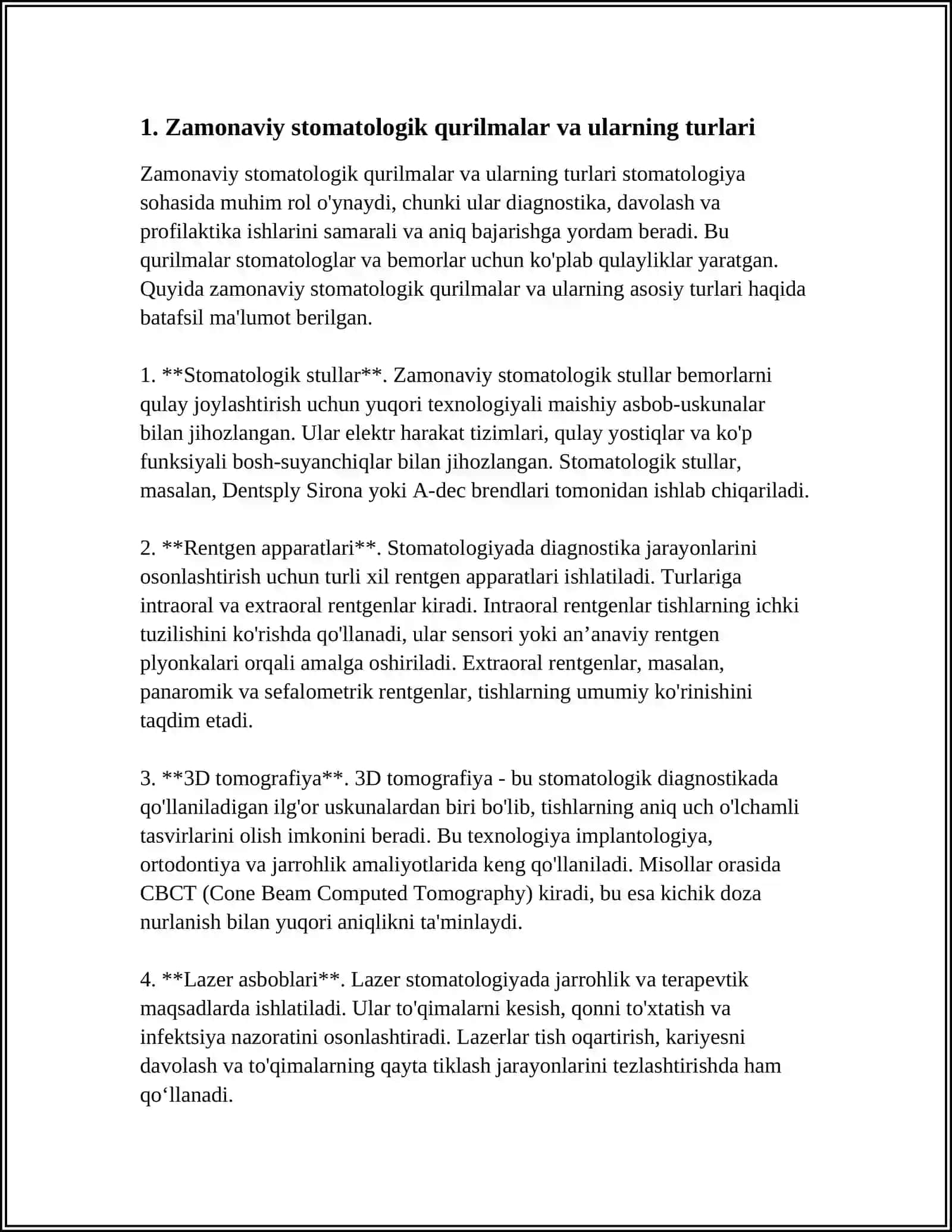 ZAMONAVIY STOMATOLOGIK ASBOB-USKUNALAR. STOMATOLOGIK MATERIALLARNI TEKSHIRISH USULLARI 3