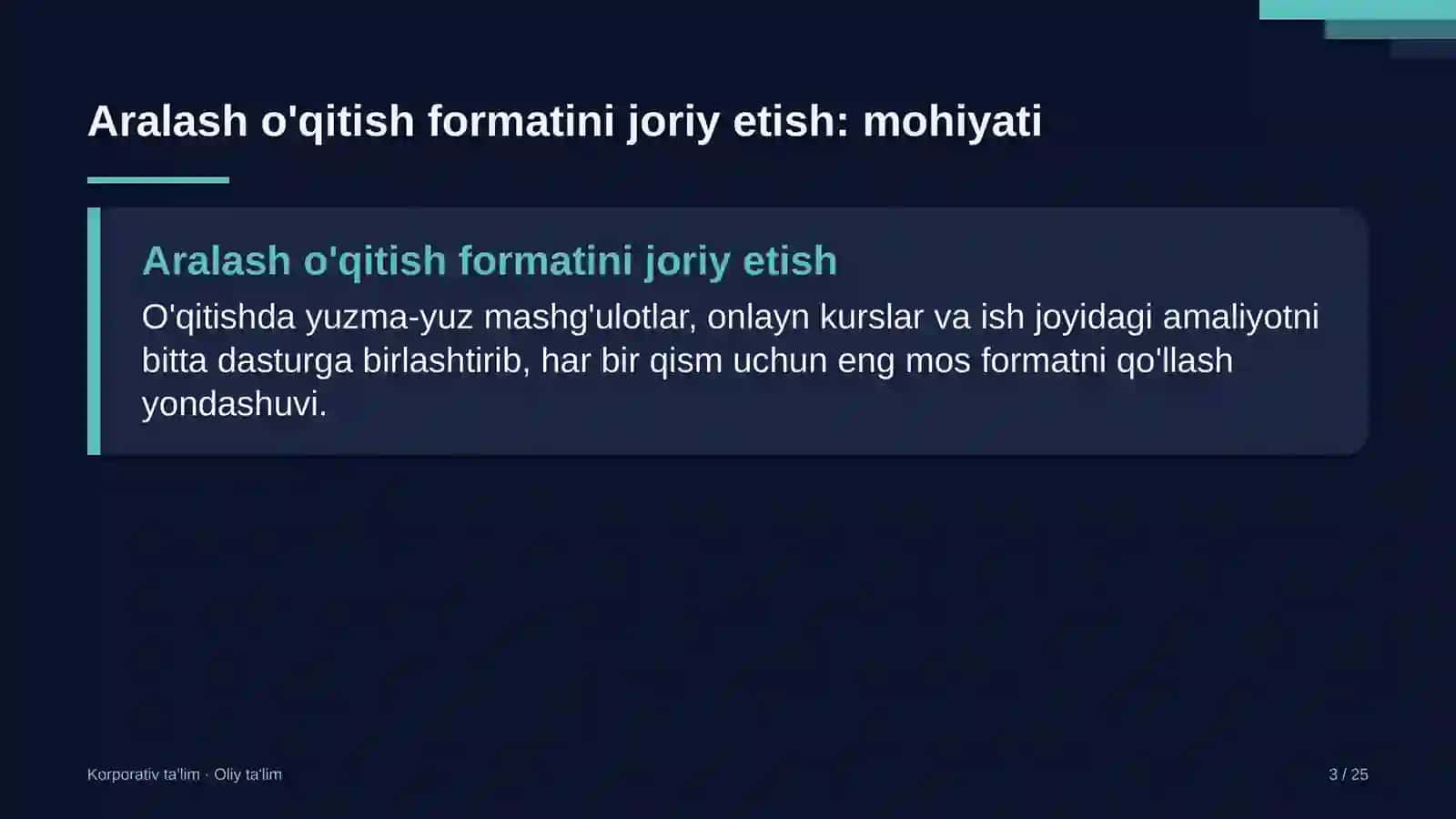Tuyachilikda aralash o'qitish formatini joriy etish 3