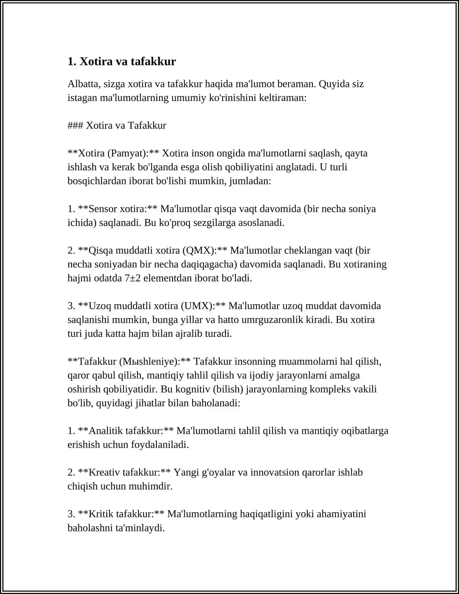 Xotira va Tafakkur 3