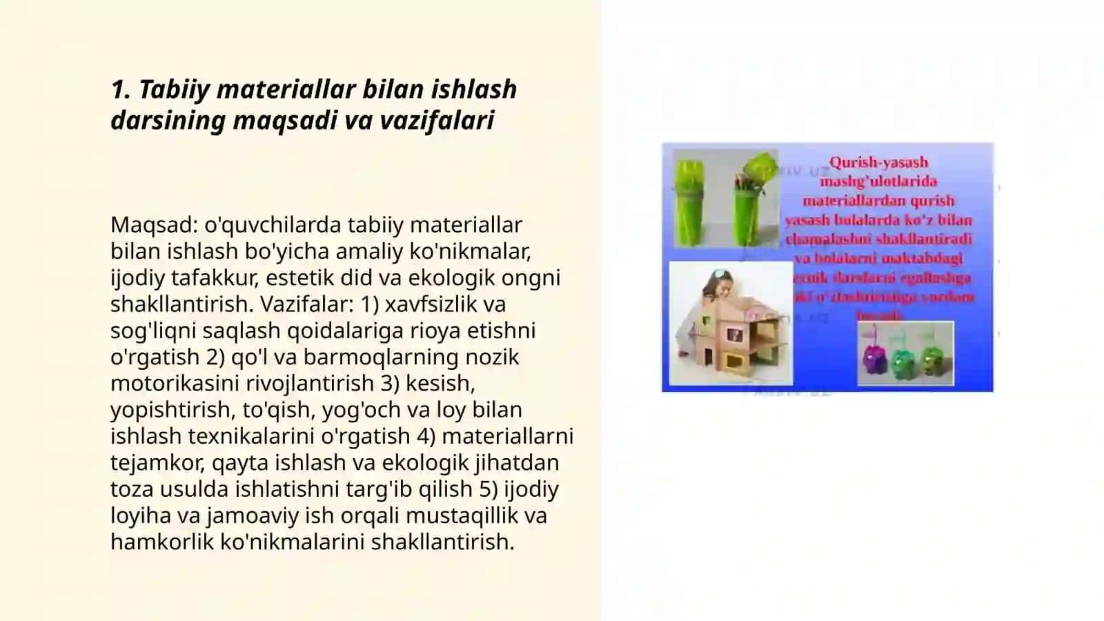 Tabiiy materiallar bilan ishlash darslarining mazmuni 3